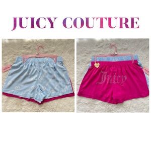Juicy Couture 2-PK Blue Pink & Rhinestone Signature Logo Lounge Shorts Medium